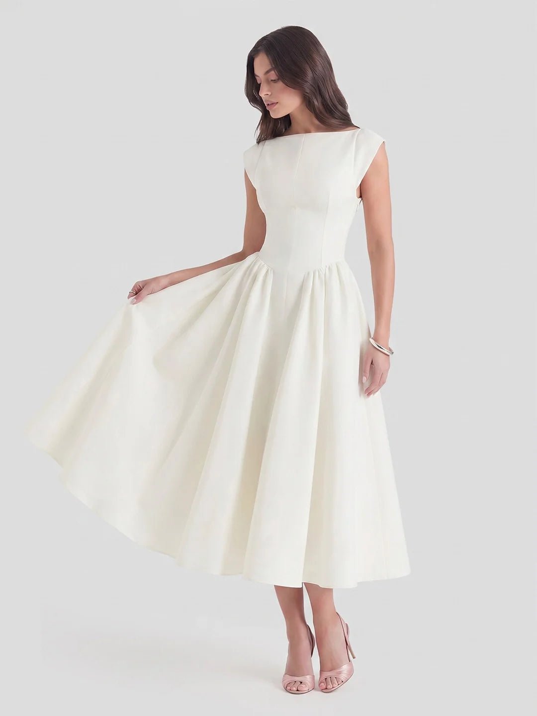 Women's Retro Bateau-Neck Satin Midi Dress