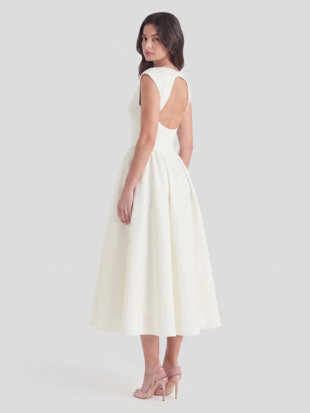 Women's Retro Bateau-Neck Satin Midi Dress