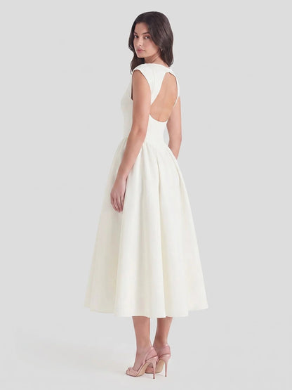 Women's Retro Bateau-Neck Satin Midi Dress