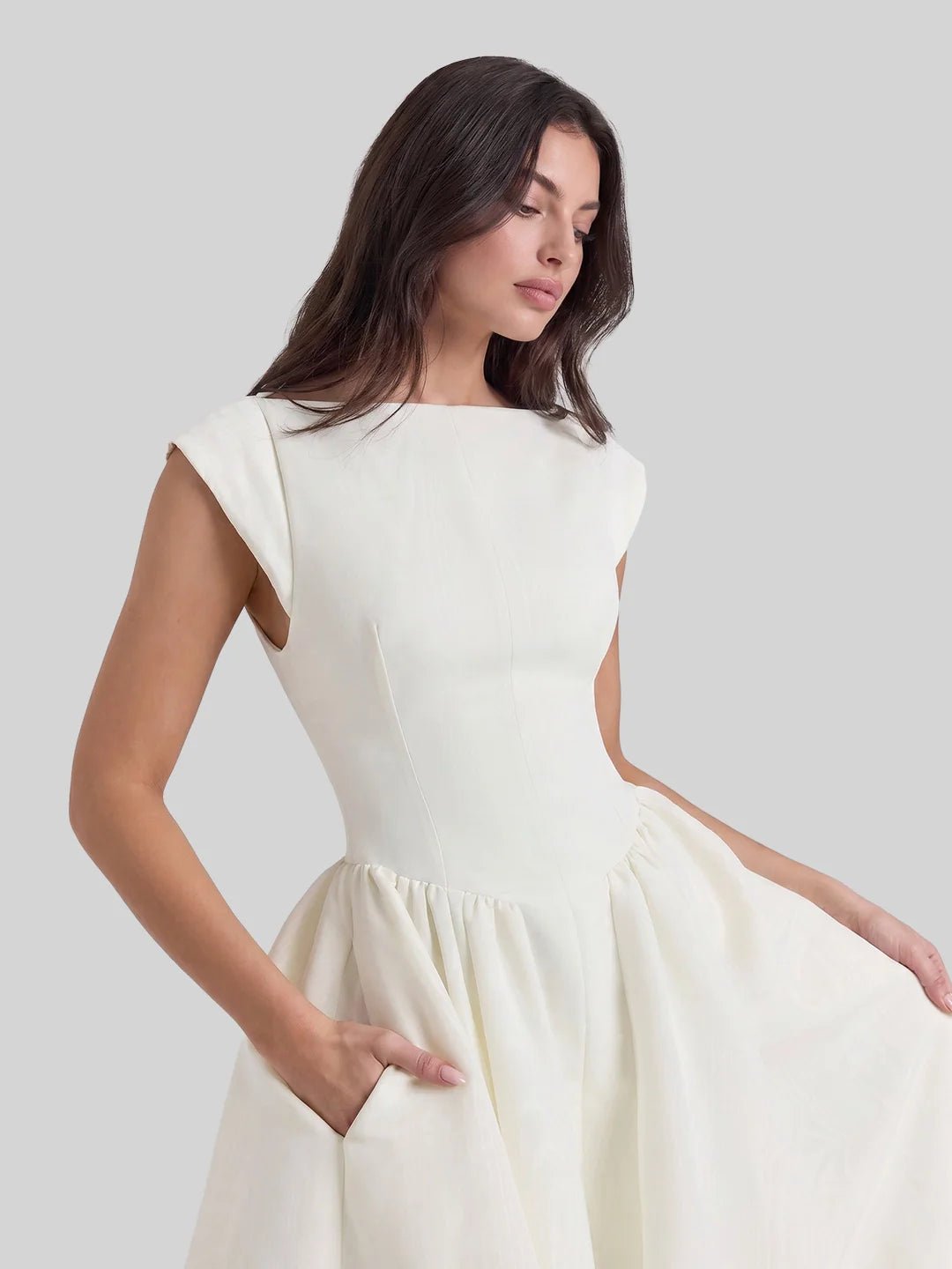Women's Retro Bateau-Neck Satin Midi Dress