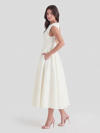 Women's Retro Bateau-Neck Satin Midi Dress