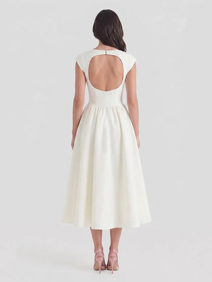 Women's Retro Bateau-Neck Satin Midi Dress
