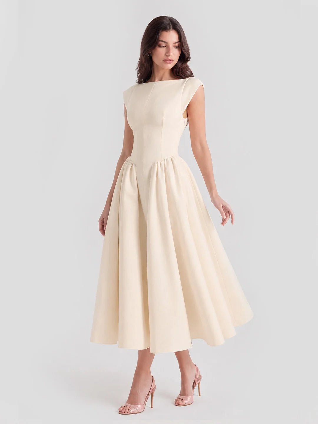 Women's Retro Bateau-Neck Satin Midi Dress