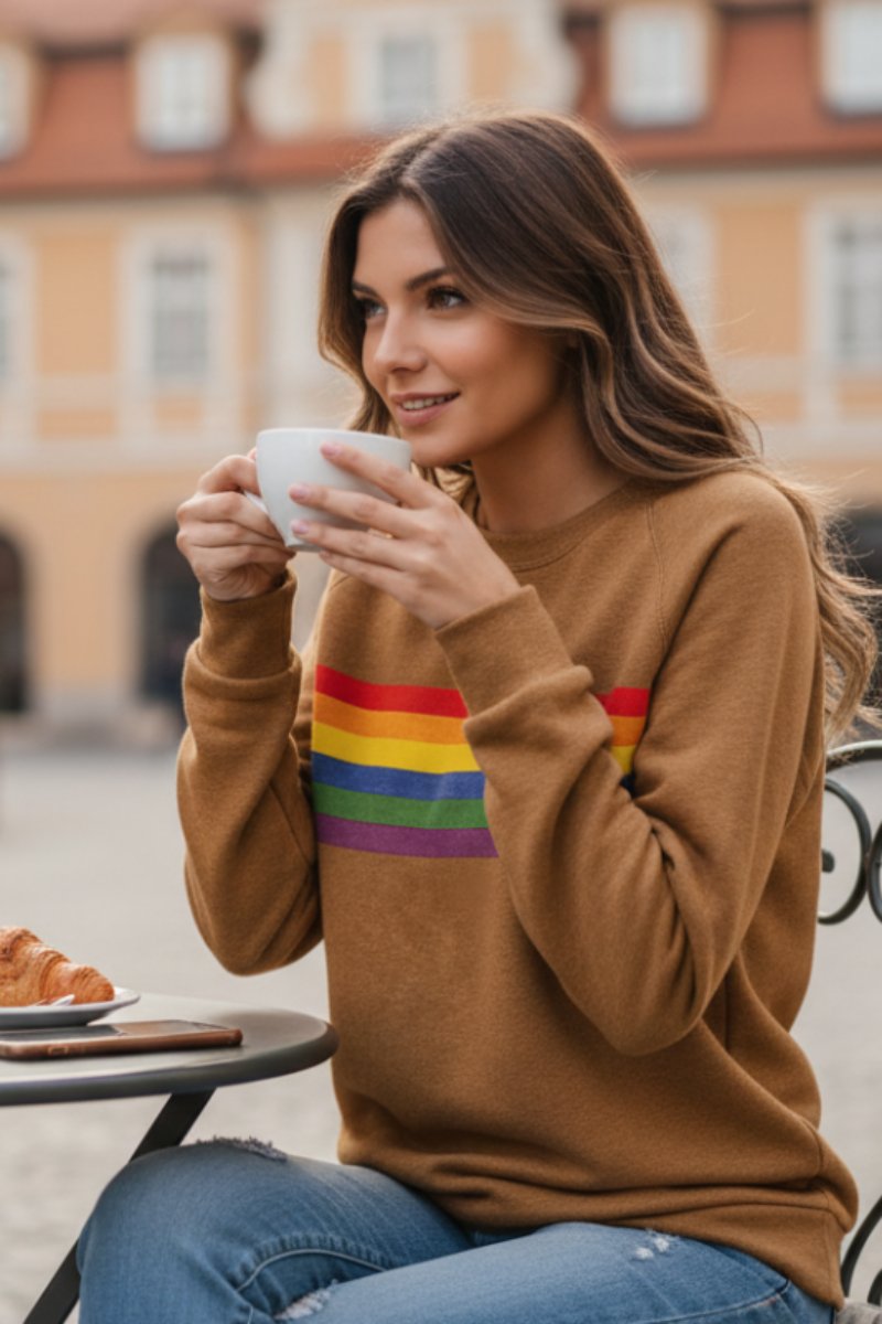 Women's Loose-Fit Retro Rainbow Striped Sweatshirt