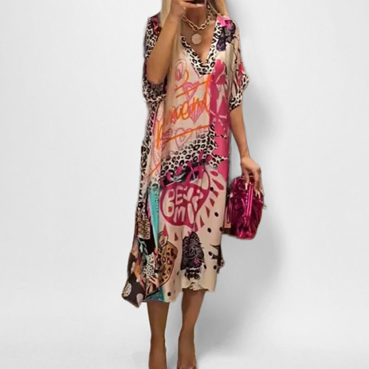 Women's V-Neck Flared Graphic Print Tunic Shirt