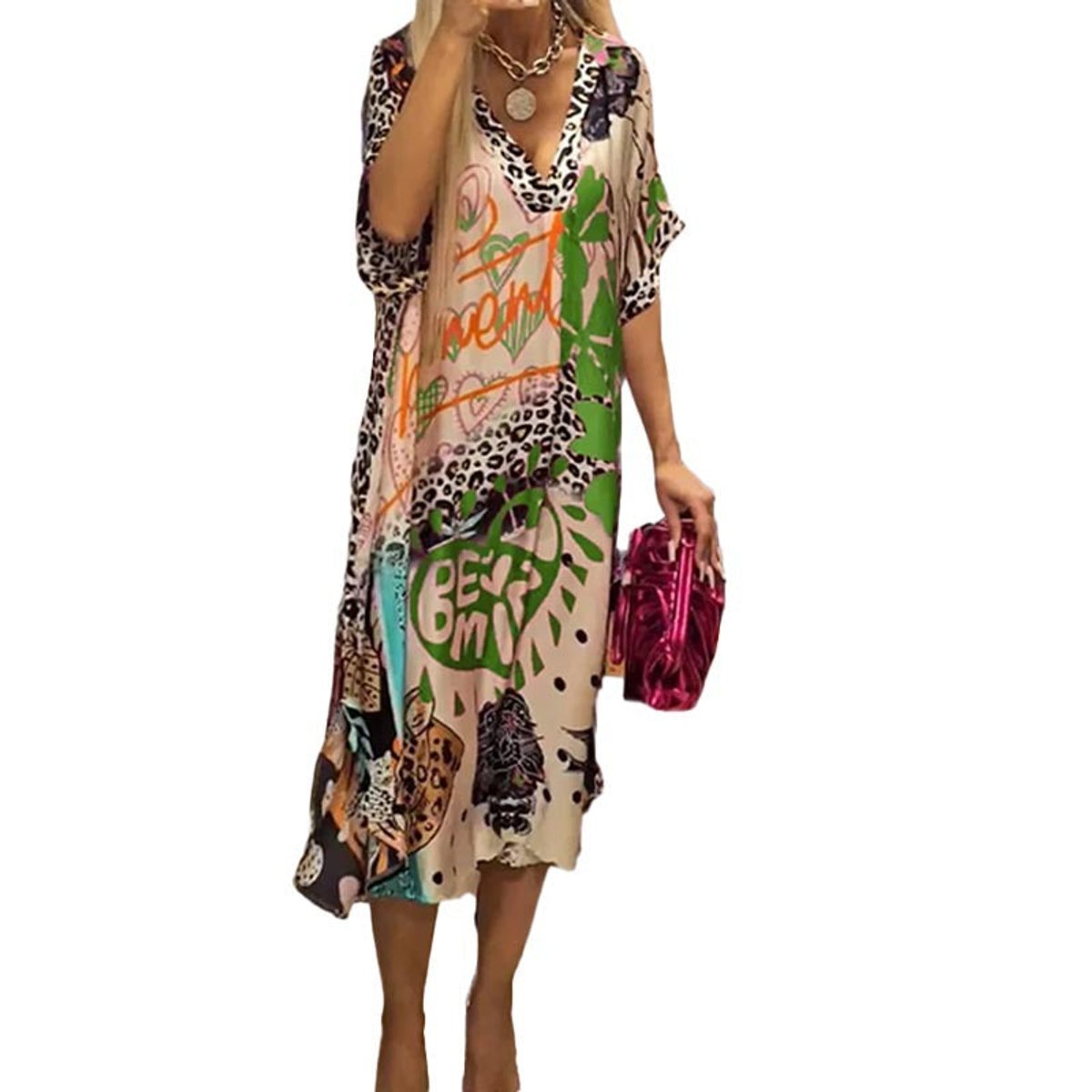 Women's V-Neck Flared Graphic Print Tunic Shirt