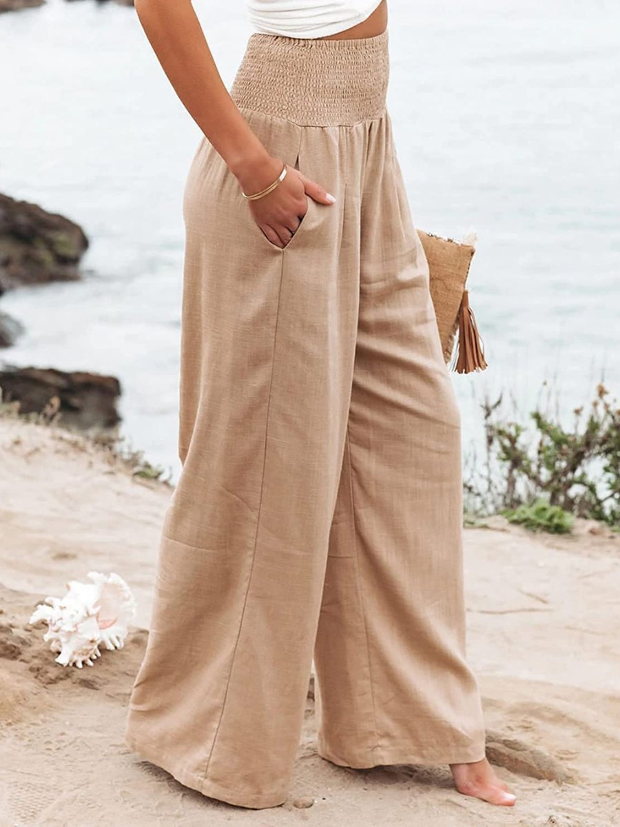 Women's Elastic-Waist Wide-Leg Linen Trousers