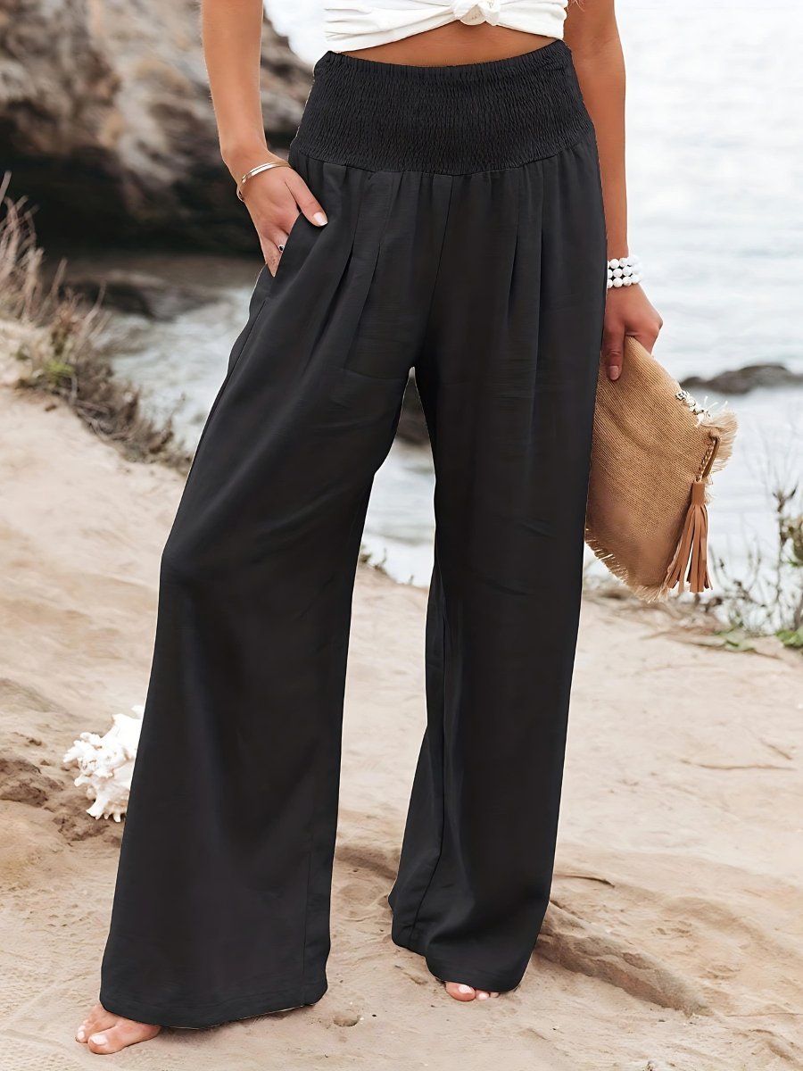 Women's Elastic-Waist Wide-Leg Linen Trousers
