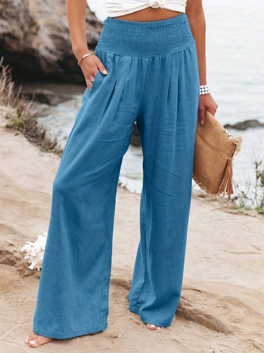 Women's Elastic-Waist Wide-Leg Linen Trousers