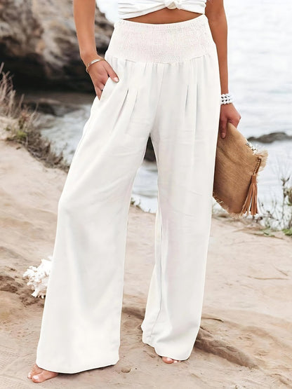 Women's Elastic-Waist Wide-Leg Linen Trousers