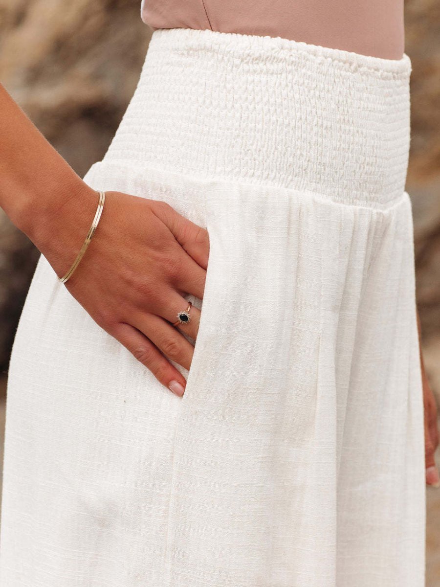 Women's Elastic-Waist Wide-Leg Linen Trousers