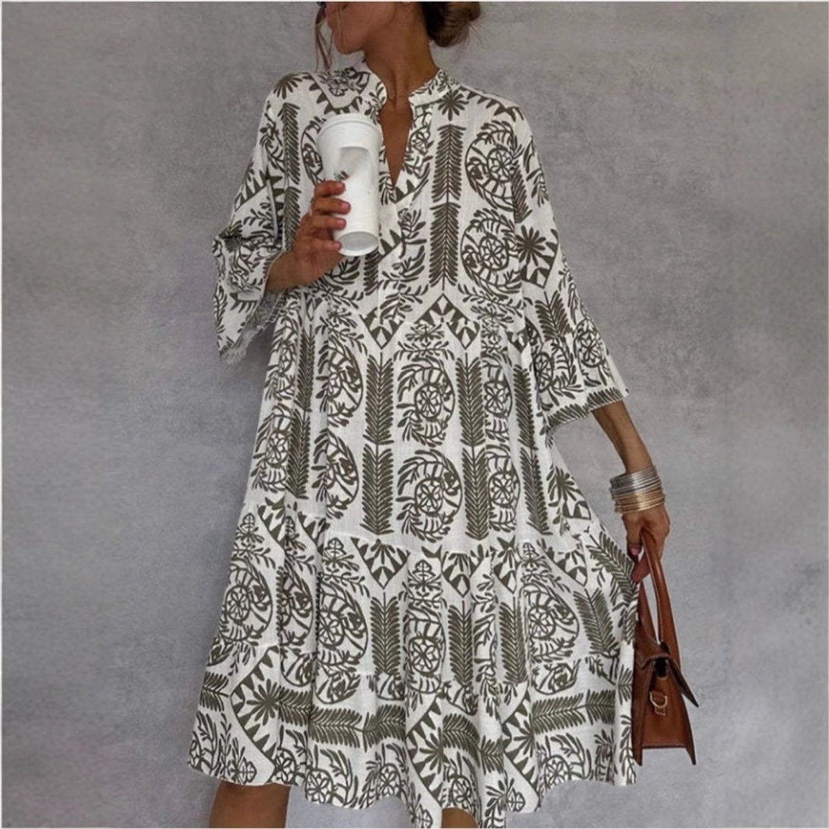 Women's Flared Floral Pattern Tunic Dress