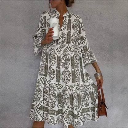 Women's Flared Floral Pattern Tunic Dress