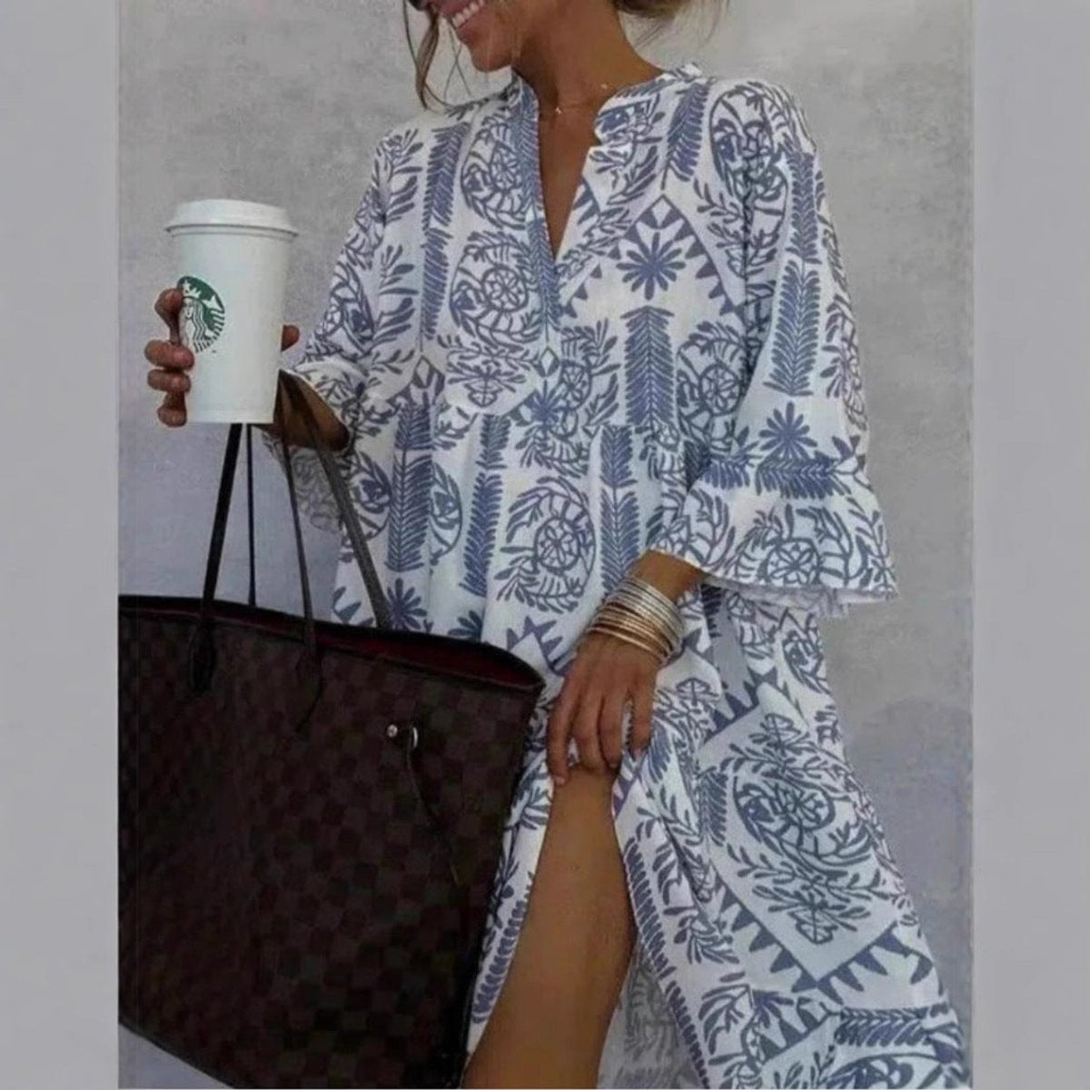 Women's Flared Floral Pattern Tunic Dress