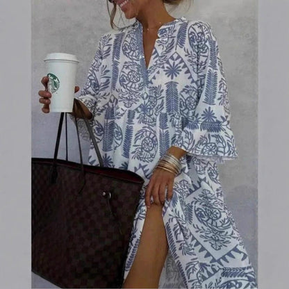 Women's Flared Floral Pattern Tunic Dress