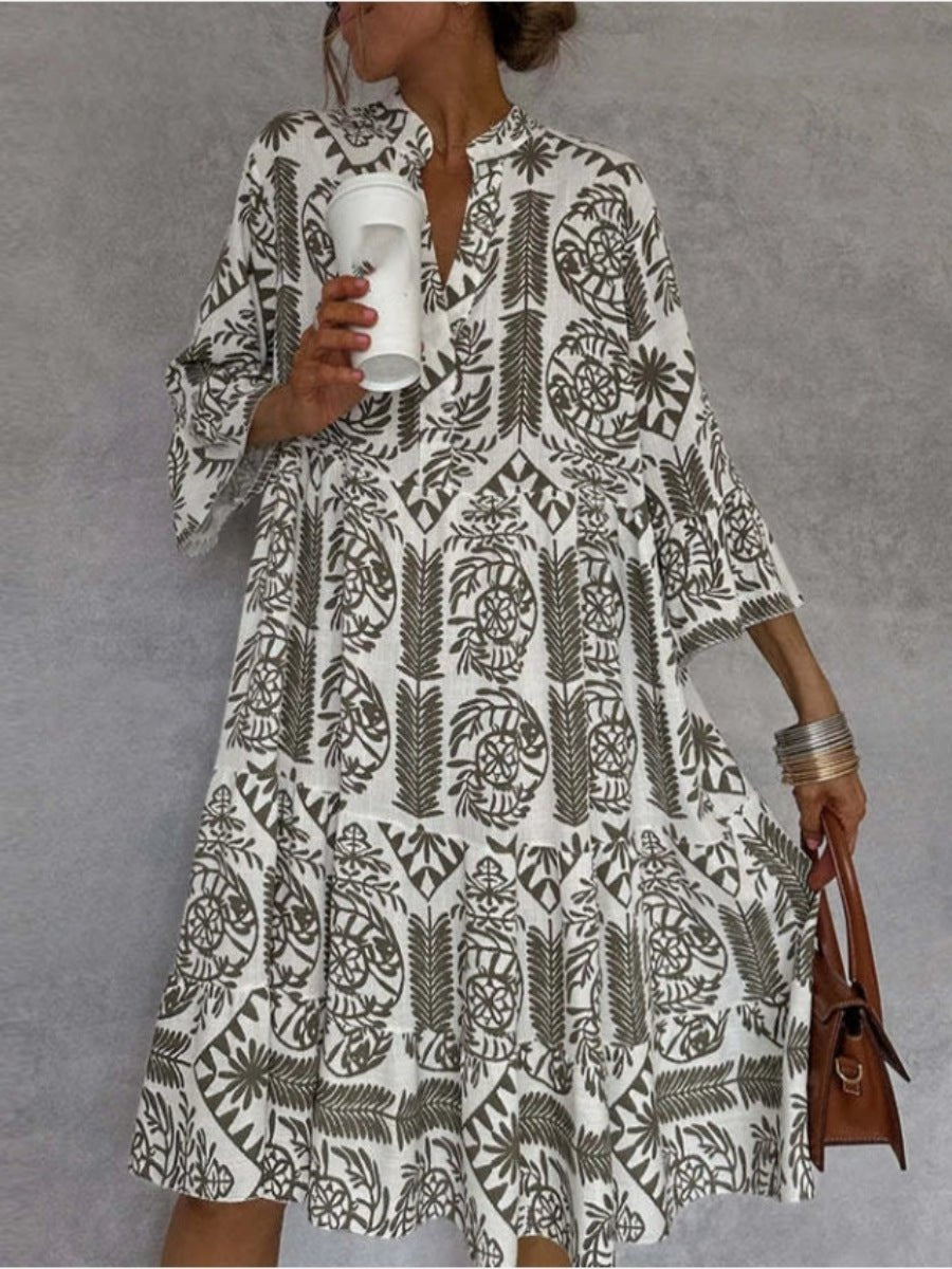 Women's Flared Floral Pattern Tunic Dress