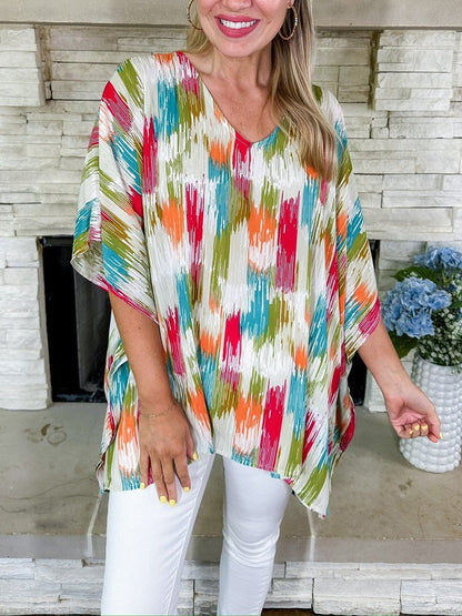 Women's Colorful Abstract Pattern Loose V-Neck Tunic