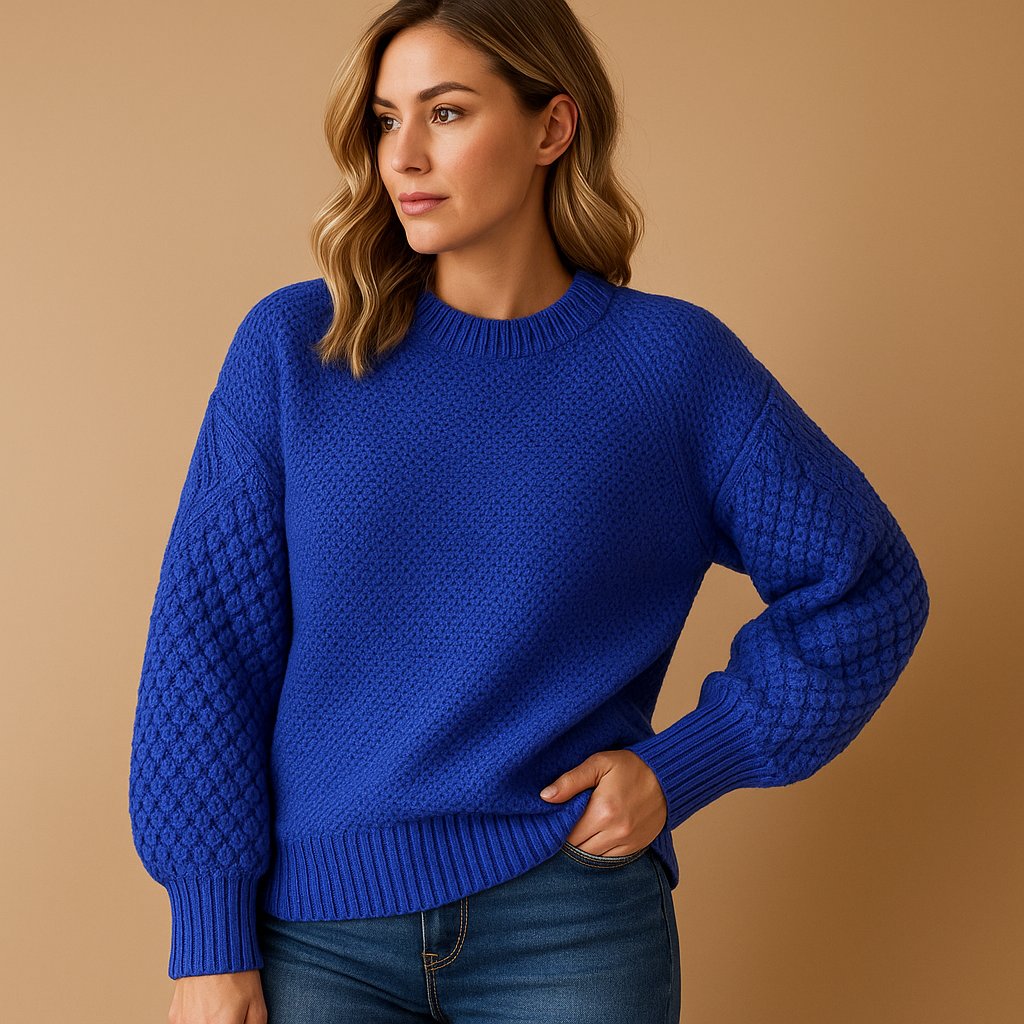 Women's Cable-Pattern Sleeve Soft Knit Crewneck Sweater