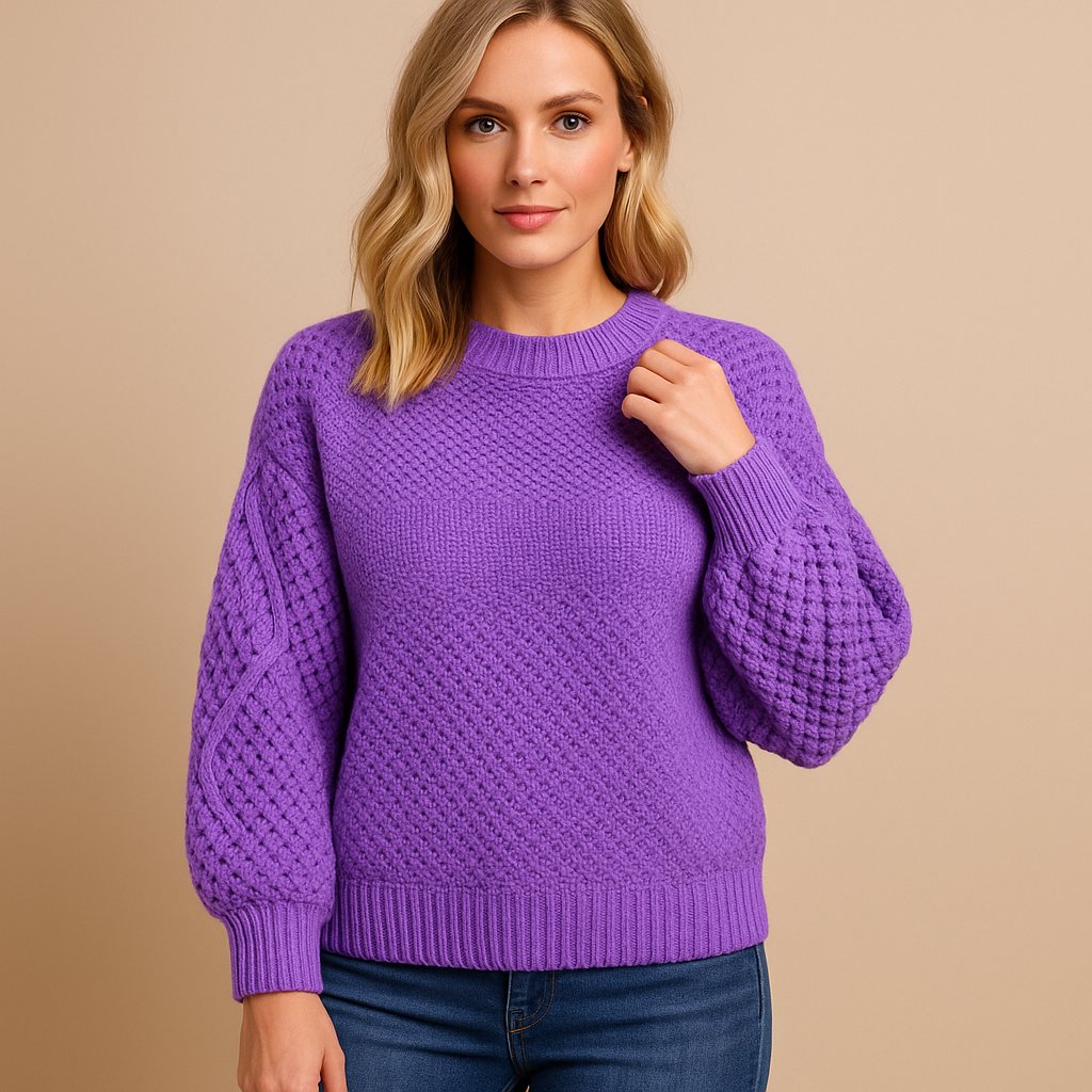 Women's Cable-Pattern Sleeve Soft Knit Crewneck Sweater