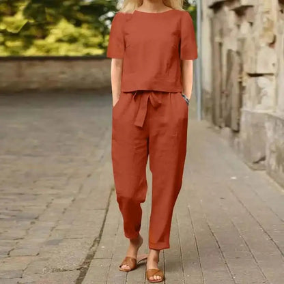 Women's Relaxed-Fit Belted Two-Piece Set