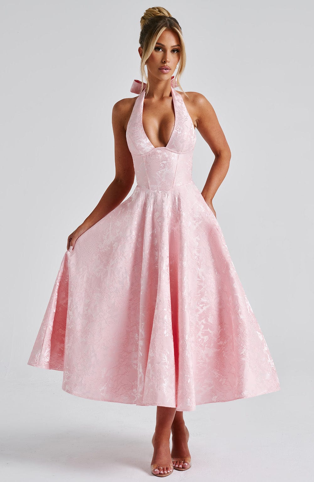Women's Halter-Neck Midi Dress for Wedding Guests