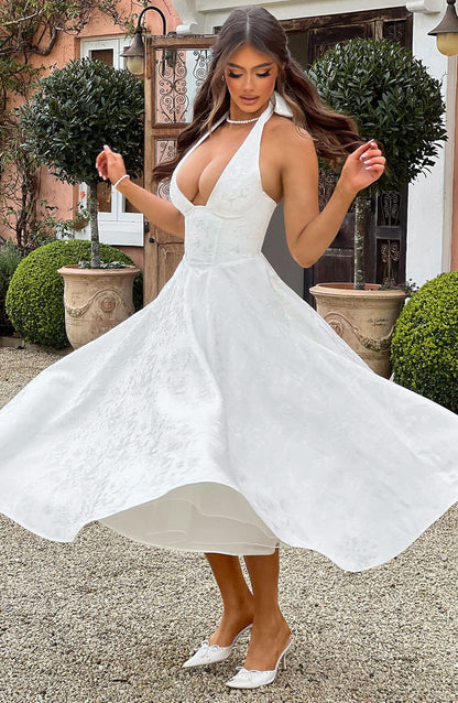 Women's Halter-Neck Midi Dress for Wedding Guests