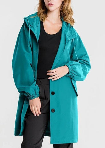 Women's Hooded Long Casual Coat with Button Closure