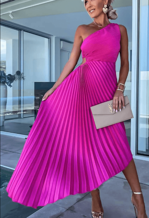 Women's Pleated One-Shoulder Bridesmaid Maxi Dress