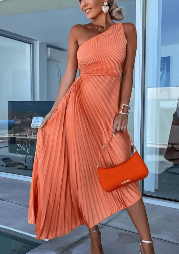 Women's Pleated One-Shoulder Bridesmaid Maxi Dress