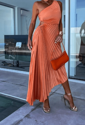 Women's Pleated One-Shoulder Bridesmaid Maxi Dress