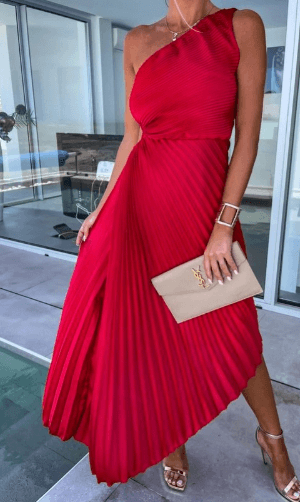 Women's Pleated One-Shoulder Bridesmaid Maxi Dress