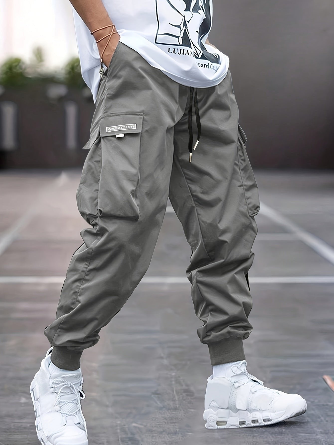Men's Drawstring Cargo Joggers with Ribbed Cuffs