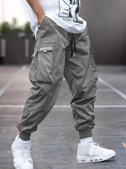 Men's Drawstring Cargo Joggers with Ribbed Cuffs