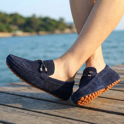 Men's Summer Perforated Suede Slip-On Loafers