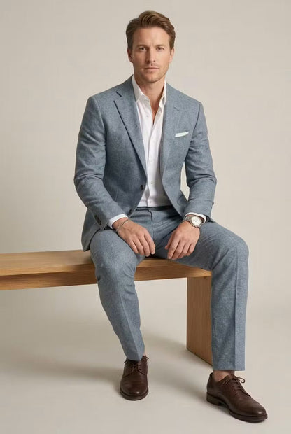 Men's Slate Blue Slim-Fit 2-Piece Formal Suit
