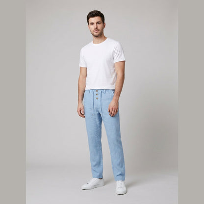 Men's Buttoned Linen Trousers with Elasticized Waistband
