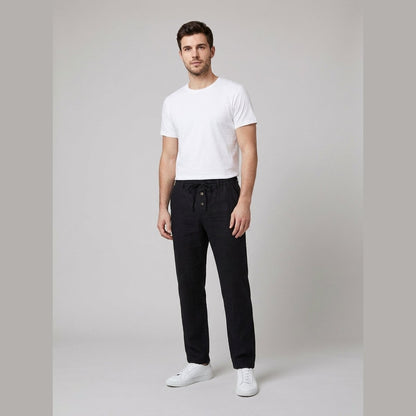 Men's Buttoned Linen Trousers with Elasticized Waistband