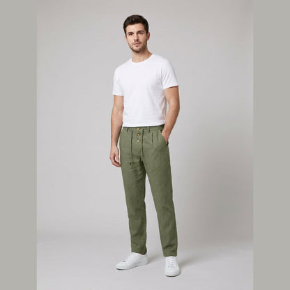 Men's Buttoned Linen Trousers with Elasticized Waistband