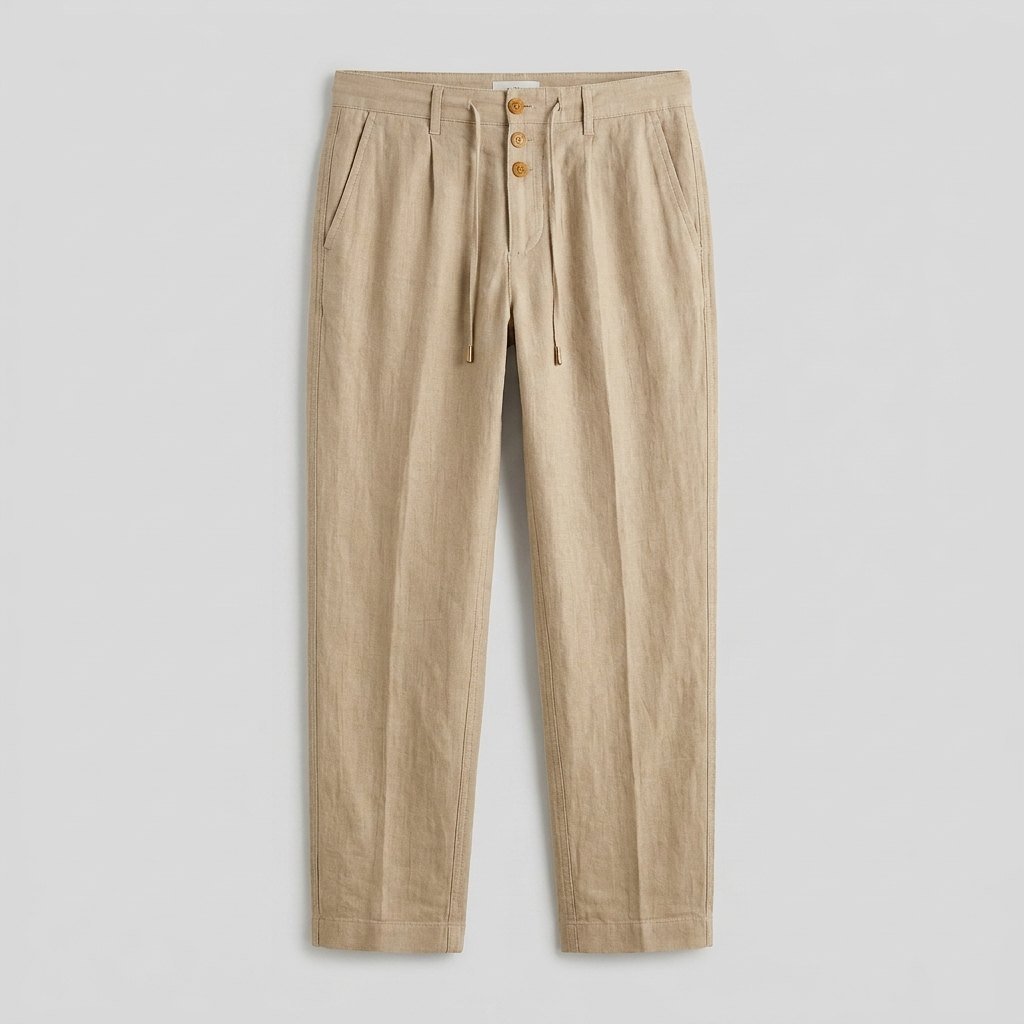 Men's Buttoned Linen Trousers with Elasticized Waistband