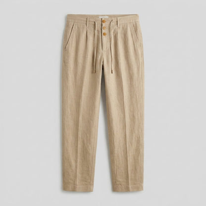 Men's Buttoned Linen Trousers with Elasticized Waistband