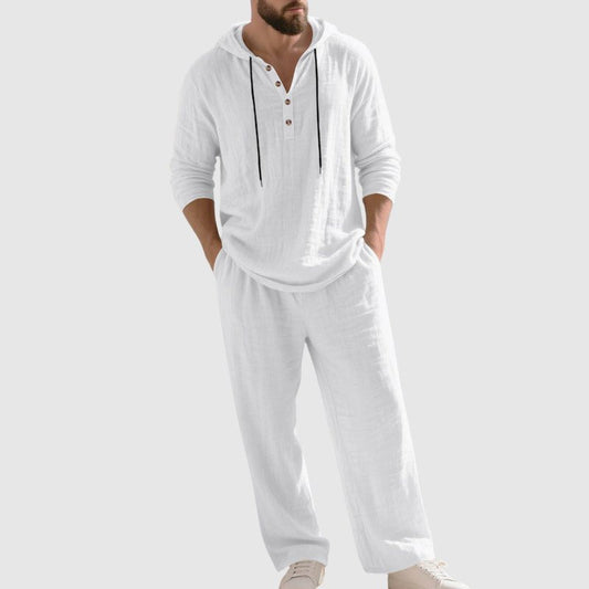 Men's Hooded Linen Two-Piece Lounge Set