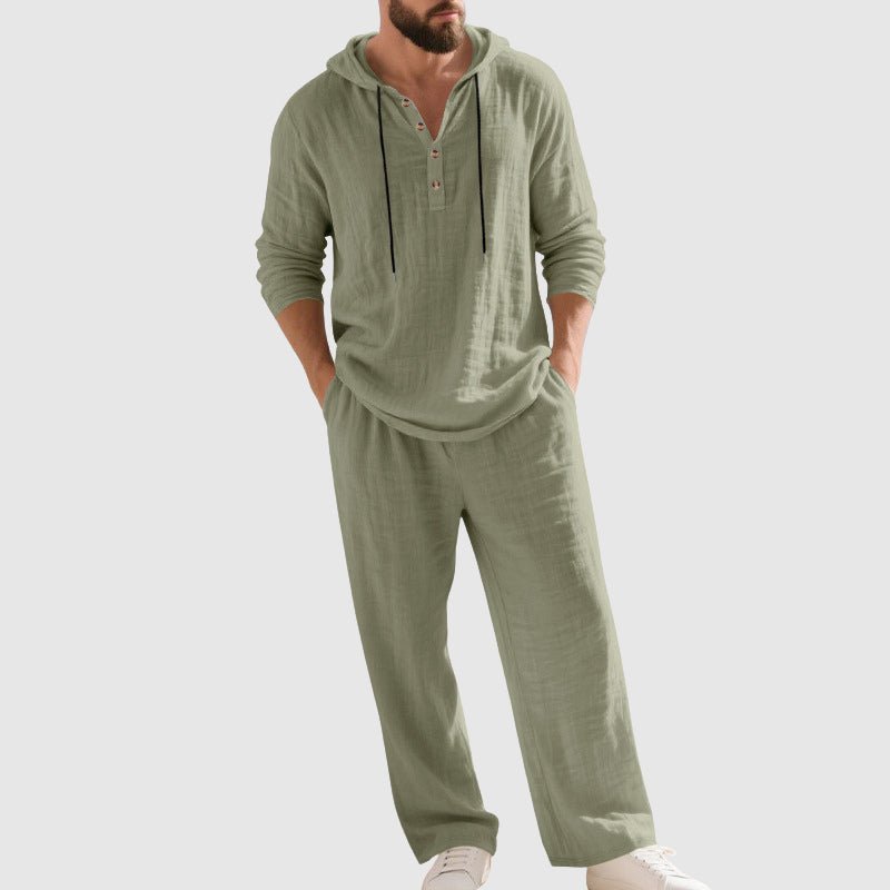 Men's Hooded Linen Two-Piece Lounge Set