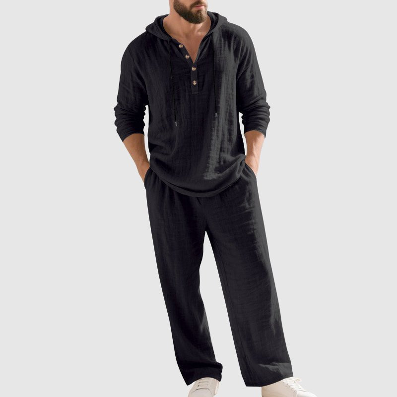Men's Hooded Linen Two-Piece Lounge Set