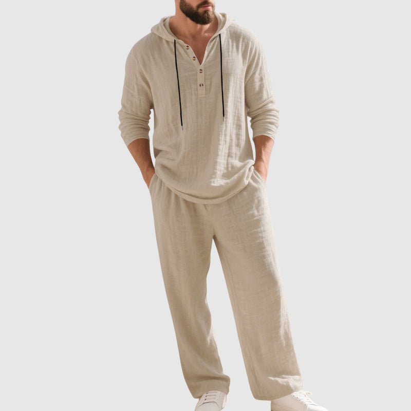 Men's Hooded Linen Two-Piece Lounge Set