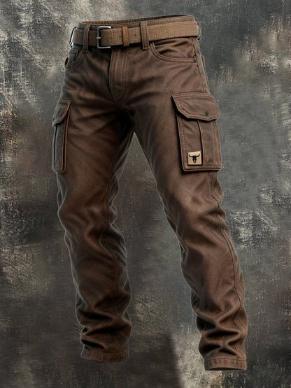 Men's Slim Tapered Cargo Trousers with Patch and Side Pockets