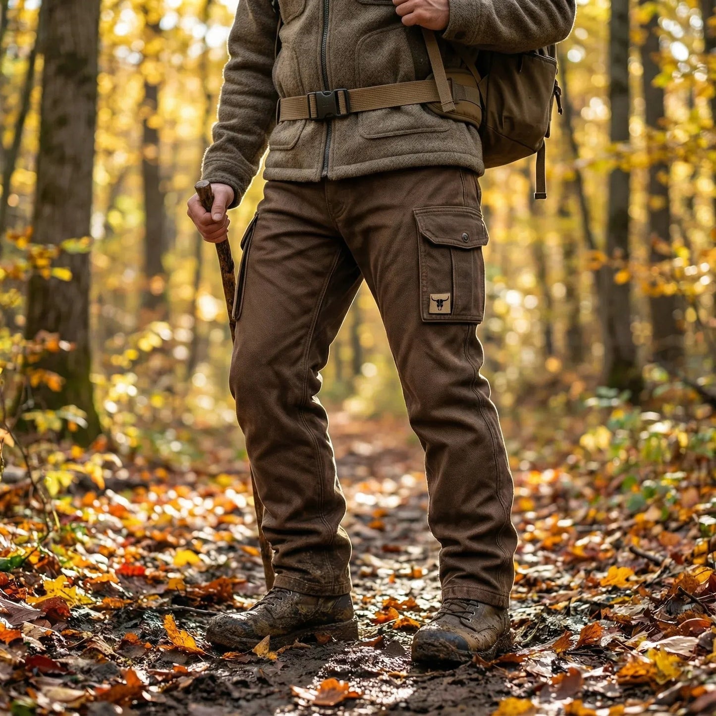 Men's Slim Tapered Cargo Trousers with Patch and Side Pockets