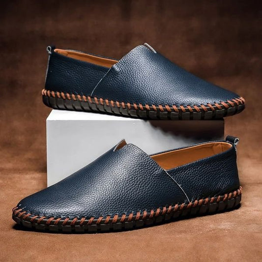 Men's Leather Slip-On Loafers with Whipstitch Sole