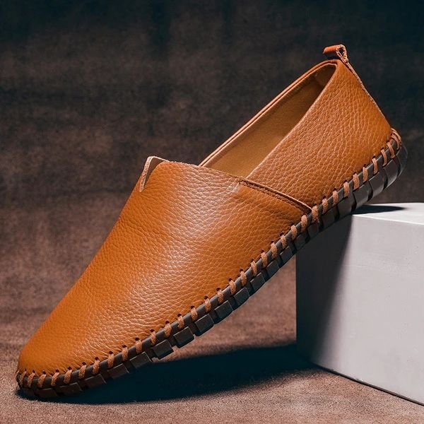 Men's Leather Slip-On Loafers with Whipstitch Sole