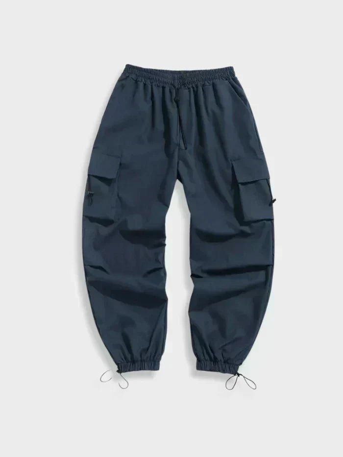 Men's Elastic-Waist Wide Cargo Pants with Toggle Ankle Cuffs