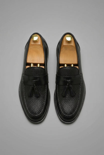 Men's Woven Tassel Loafers in Black